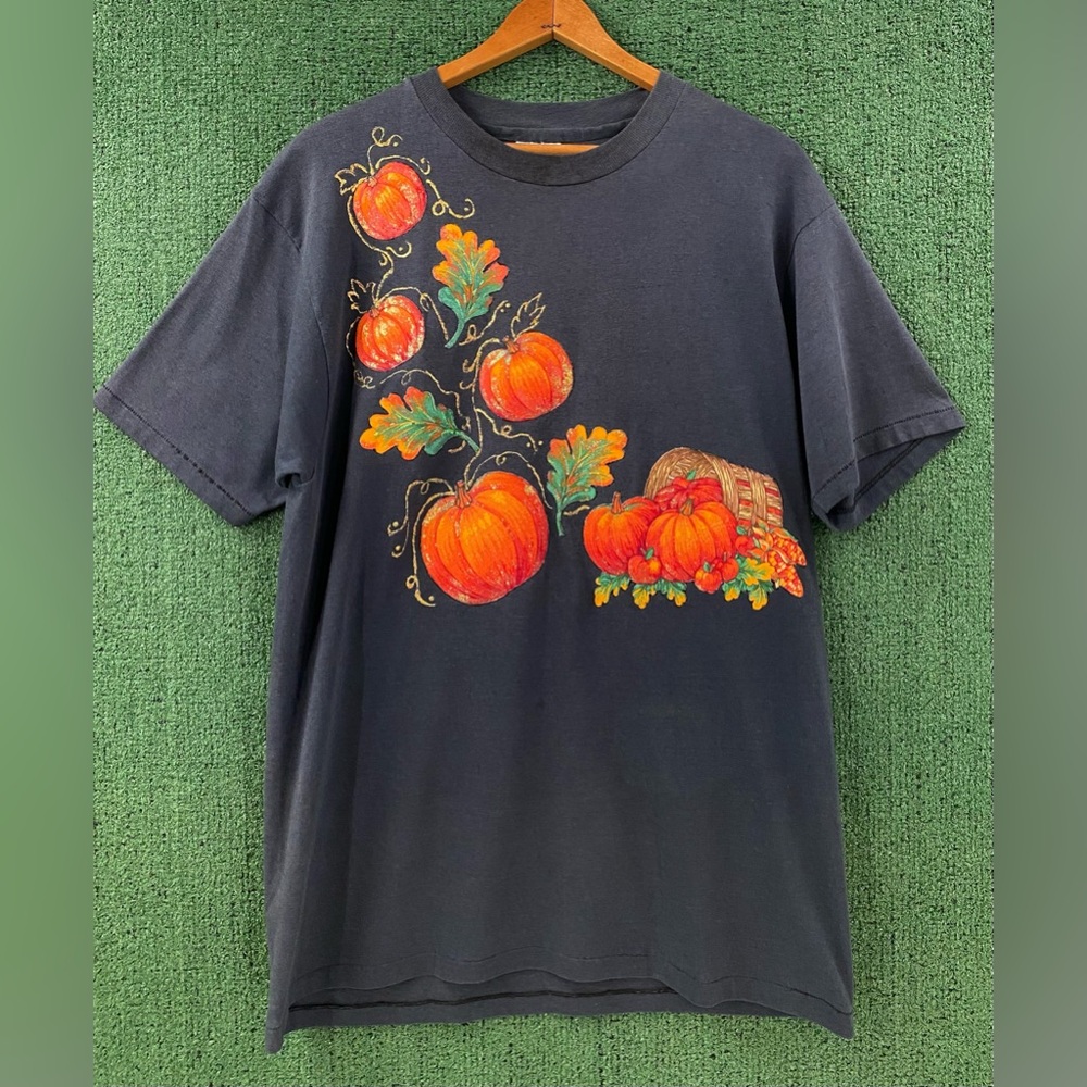 VTG 90’s Handmade Pumpkin Fall Glitter Appliqué T-Shirt Womens Large